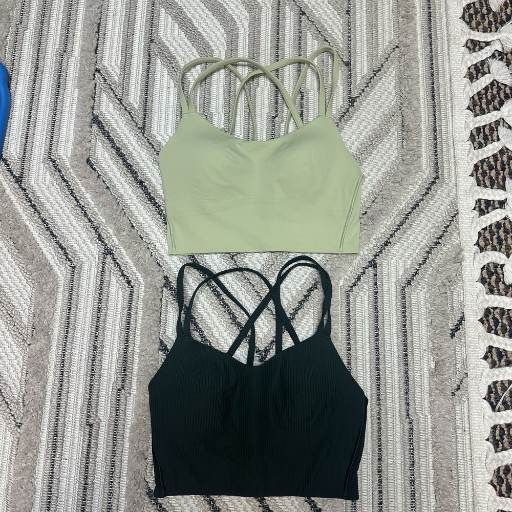 Bundle 2 Lululemon Sz 2 Longline Strappy Tank Ribbed Athletic Light & Dark Green